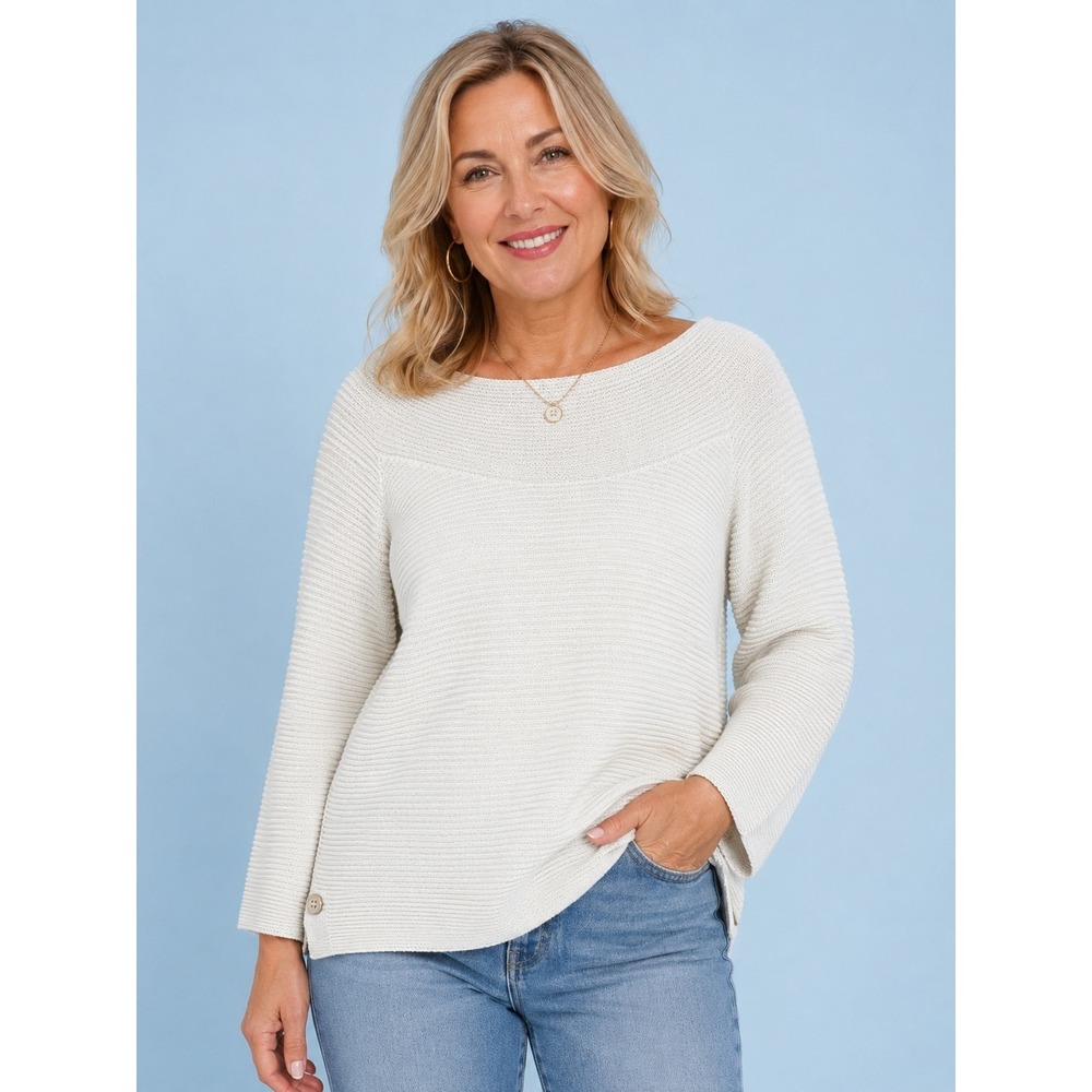 Talbots Petites Cream Ribbed Cotton Boat Neck Sweater XLP Naurical Quiet Luxury
